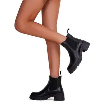 Vepose Women's Black Chelsea Ankle Boots Platform Elastic Slip on 936 Booties with Low Lug Sole Chunky Block Heel Size 8 (CJY936 Black 08)
