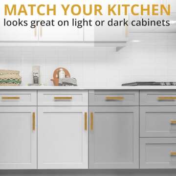 Mega Handles 12 Pack I Cabinet Pulls 5.5 Inch, Stainless Steel Cabinet Handle Pulls I Ideal for Kitchen Drawer, Cabinets, Door, Cupboard I Hardware for Cabinets - Hole Distance 5 Inch - Satin Brass