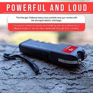 Avenger Defense Stun Gun for Self Defense with LED Flashlight & Self Defense Tactical Heavy Duty Flashlight Self Defense Gun Protection Device (AD-SG)- (Charcoal Black)