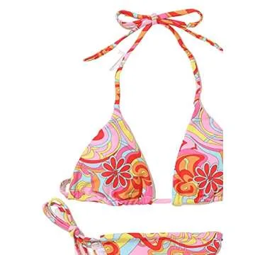 SOLY HUX Women's Floral Print 2 Piece Swimsuits Cute Bikini Set Halter Triangle Sexy Bathing Suit Floral Multicoloured Printed M