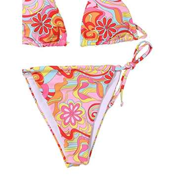 SOLY HUX Women's Floral Print 2 Piece Swimsuits Cute Bikini Set Halter Triangle Sexy Bathing Suit Floral Multicoloured Printed M