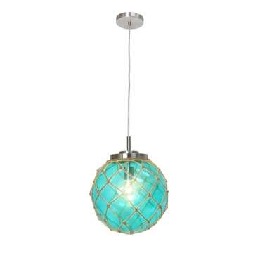 Elegant Designs PT1003-AQU Buoy Netted Brushed Nickel Coastal Ocean Sea Glass Pendant with Natural R...