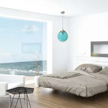 Elegant Designs PT1003-AQU Buoy Netted Brushed Nickel Coastal Ocean Sea Glass Pendant with Natural Rope, Aqua