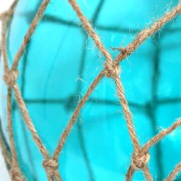 Elegant Designs PT1003-AQU Buoy Netted Brushed Nickel Coastal Ocean Sea Glass Pendant with Natural Rope, Aqua