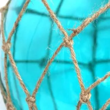Elegant Designs PT1003-AQU Buoy Netted Brushed Nickel Coastal Ocean Sea Glass Pendant with Natural Rope, Aqua