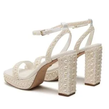 Goolita Women’s Open Toe Pearl Platform Heels Wedding Sandals