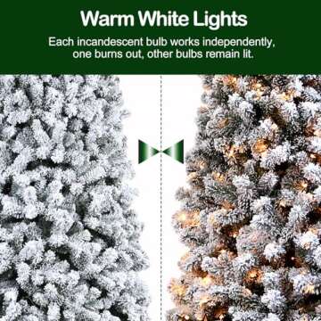 Hykolity 6.5 ft Snow Flocked Christmas Tree, Prelit Artificial Tree with 250 Warm White Lights, 1032 Branch Tips, Metal Stand and Hinged Branches