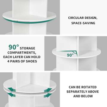 YITAHOME 6 Tier Rotating Shoe Rack Tower, Free Standing 360° Revolving Shoe Organizer, Lazy Susan Shoe Rack for Entryway, Round Spinning Shoe Display, Vertical Handbag Rotate Shoes Organization, White