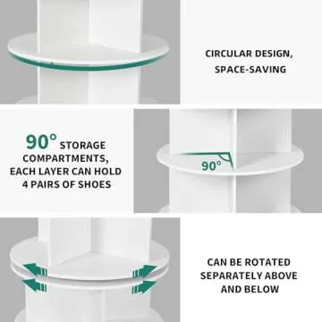 YITAHOME 6 Tier Rotating Shoe Rack Tower, Free Standing 360° Revolving Shoe Organizer, Lazy Susan Shoe Rack for Entryway, Round Spinning Shoe Display, Vertical Handbag Rotate Shoes Organization, White