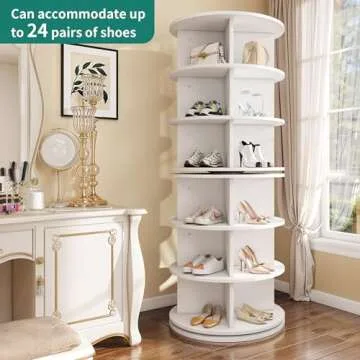 YITAHOME 6 Tier Rotating Shoe Rack Tower, Free Standing 360° Revolving Shoe Organizer, Lazy Susan Shoe Rack for Entryway, Round Spinning Shoe Display, Vertical Handbag Rotate Shoes Organization, White