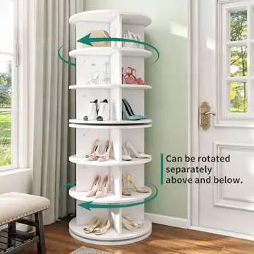 YITAHOME 6 Tier Rotating Shoe Rack Tower, Free Standing 360° Revolving Shoe Organizer, Lazy Susan Shoe Rack for Entryway, Round Spinning Shoe Display, Vertical Handbag Rotate Shoes Organization, White
