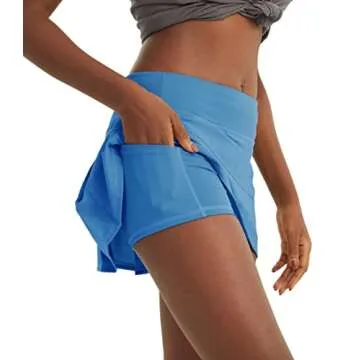 JEGGE Women's Pleated Tennis Skirts with Built-in Shorts & 3 Pockets Workout Running Golf Sports Casual Skorts (Blue, XS)