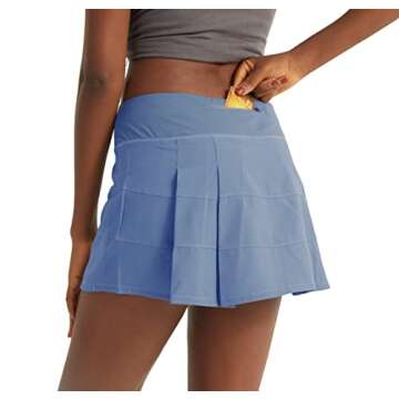 JEGGE Women's Pleated Tennis Skirts with Built-in Shorts & 3 Pockets Workout Running Golf Sports Casual Skorts (Blue, XS)