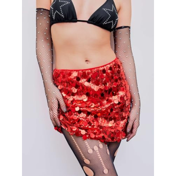 Red CIDER Sequin Mini Skirt Flattering Party Wear Fashion