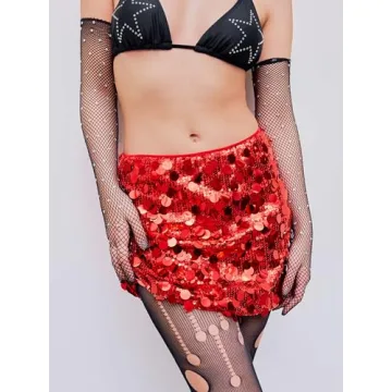Red CIDER Sequin Mini Skirt Flattering Party Wear Fashion
