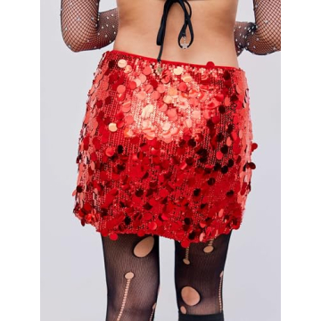 Red CIDER Sequin Mini Skirt Flattering Party Wear Fashion