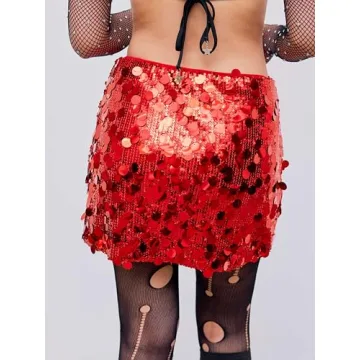 Red CIDER Sequin Mini Skirt Flattering Party Wear Fashion