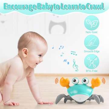 Crawling Crab Baby Toy Infant: Tummy Time Toys for Babies 3 6 9 12 18 24 36 Months, Walking Dancing Sensing Crab for Toddler 1 2 3 4 Year Old, 1st Music Birthday Gifts for Boys Girls