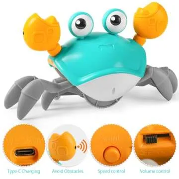 Crawling Crab Baby Toy Infant: Tummy Time Toys for Babies 3 6 9 12 18 24 36 Months, Walking Dancing Sensing Crab for Toddler 1 2 3 4 Year Old, 1st Music Birthday Gifts for Boys Girls