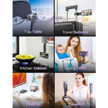 PROfezzion Magnetic Airplane Phone Holder for MagSafe, iPhone 16, 15, 14, 13, 12 & All Phones, Handsfree Phone Mount for Seat Tray Table, Pocket Size Travel Essentials Must Have Accessories for Flying