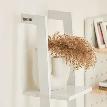 Haotian Ladder Shelves, 4-Tier Storage Display Organizer Rack, Wall-Leaning Bookshelf, Wooden Wall Shelf for Bathroom Living Room Study Room, White FRG15-W