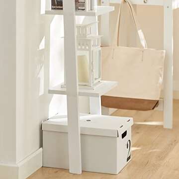 Haotian Ladder Shelves, 4-Tier Storage Display Organizer Rack, Wall-Leaning Bookshelf, Wooden Wall Shelf for Bathroom Living Room Study Room, White FRG15-W