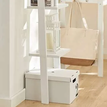 Haotian Ladder Shelves, 4-Tier Storage Display Organizer Rack, Wall-Leaning Bookshelf, Wooden Wall Shelf for Bathroom Living Room Study Room, White FRG15-W