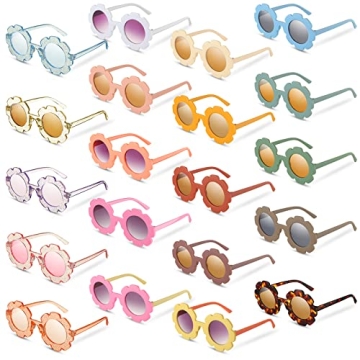 20 Pieces Round Flower Sunglasses Girls Flower Shaped Sunglasses Cute Outdoor Beach Eyewear for Kids...