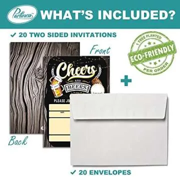 Partiness Cheers and Beers Birthday Invitations, 30th, 40th, 50th, 21st Adult Birthday Invitation for Men, 20 Invites + Envelopes