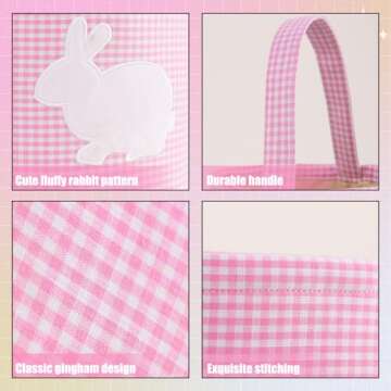 Enchanting EMBRUNIOICE Bunny Easter Basket - Classic Gingham Design for Easter Celebrations