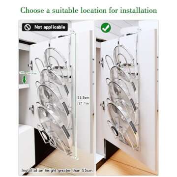 QIHS 4-Tier Pot Lid Organizer, Cabinet Door Pot Lid Organizer, Door Lid Holder for Kitchen Lid Storage, Stainless Steel Sturdy and Durable, For Cabinet or Food Cabinet/Door Installation