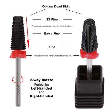 PANA Nail Carbide 5 in 1 Bit - Two Way Rotate use for Both Left and Right Handed - Fast remove Acrylic or Hard Gel - 3/32" Shank - Manicure, Nail Art, Drill Machine (Fine - F, Black)