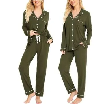 Soft Button Down Women’s Pajamas Set in Army Green
