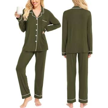 Soft Button Down Women’s Pajamas Set in Army Green