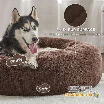 Bedsure Calming Dog Bed for Large Dogs - Donut Washable Large Pet Bed, 36 inches Anti-Slip Round Flu...