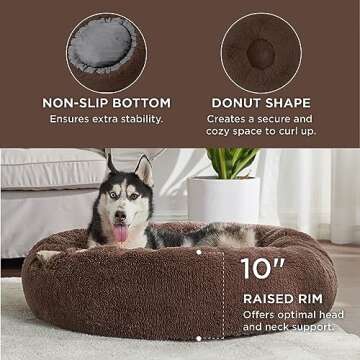 Bedsure Calming Dog Bed for Large Dogs - Donut Washable Large Pet Bed, 36 inches Anti-Slip Round Fluffy Plush Faux Fur Dog Bed, Fits up to 100 lbs Pets, Coffee