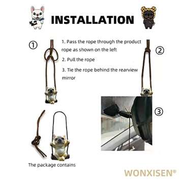 Puppy Car Hanging Ornament French Bulldog Car decoration Mirror Hanging Car Interior Accessories For Car Rear View Mirror Hanging Accessories Gardening Hanging Car Ornament