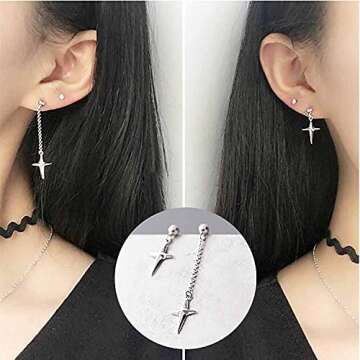 HZJCC Asymmetric Cross Drop Earrings for Unisex Style