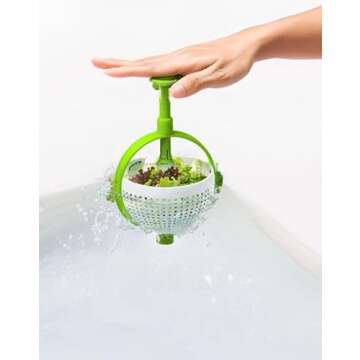 BANU Salad Spinner, Multi-Use Kitchen Collapsible Spinning Colander with Handle, Strainer, Washer Dryer Drainer Compact Storage, for Washing, Cleaning & Drying Greens, Vegetables, Fruits
