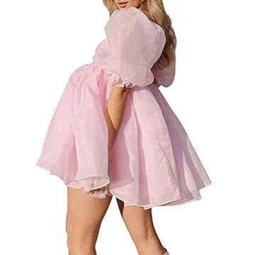 Puff Sleeve Tulle Dress for Parties and Events