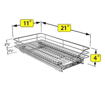 LYNK PROFESSIONAL® Pull Out Cabinet Organizer, 11" x 21" Slide Out Drawers for Kitchen Cabinets - Sliding Pull-Out Pantry Shelves – Home Shelf Organizers - Lifetime Ltd. Warranty, Chrome