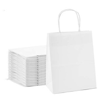 GSSUSA White Medium Gift Bags 8x4.75x10.5 Paper Bags with Handles Bulk 100 Pack, Kraft Paper Bags fo...