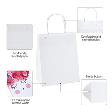 GSSUSA White Gift Bags - Bulk 100 Pack of Kraft Paper Bags