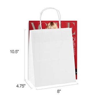 GSSUSA White Gift Bags - Bulk 100 Pack of Kraft Paper Bags