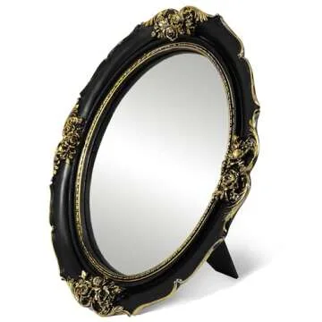 Gothic Decor,Wall Mounted Mirror, Vintage Style Oval Mirror, 10.5 by 12.5 inches, Black