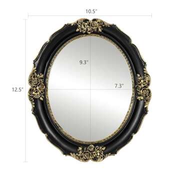 Gothic Decor,Wall Mounted Mirror, Vintage Style Oval Mirror, 10.5 by 12.5 inches, Black
