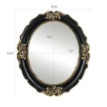 Gothic Decor,Wall Mounted Mirror, Vintage Style Oval Mirror, 10.5 by 12.5 inches, Black
