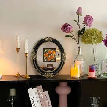 Gothic Decor,Wall Mounted Mirror, Vintage Style Oval Mirror, 10.5 by 12.5 inches, Black