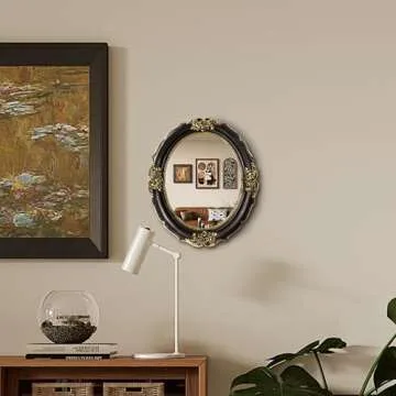 Gothic Decor,Wall Mounted Mirror, Vintage Style Oval Mirror, 10.5 by 12.5 inches, Black