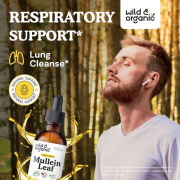 Wild & Organic Mullein Drops for Lungs - Lung Detox and Cleanse - Liquid Mullein Leaf Tincture - Veg...